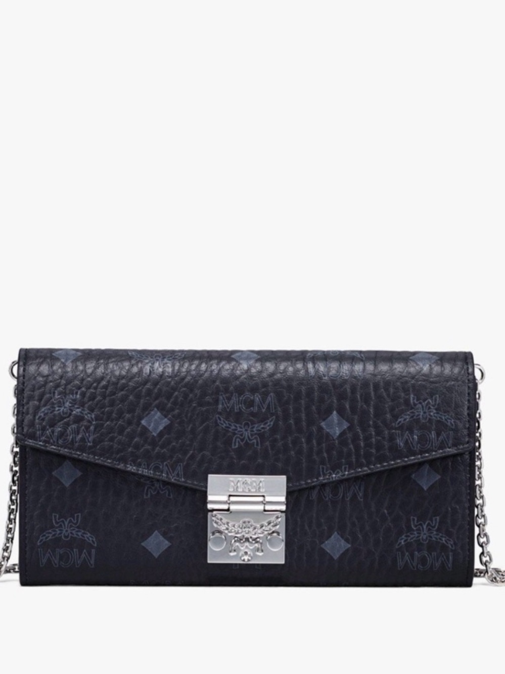 MCM Black Visetos Monogram Leather Clutch with Silver Hardware